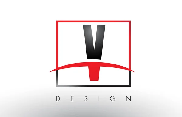 V Logo Cartas con colores rojo y negro y Swoosh . — Vector de stock