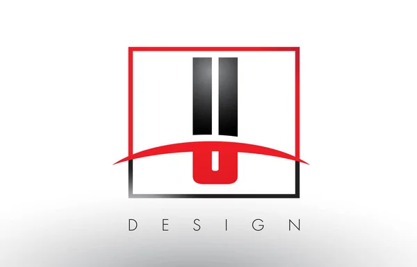 Lettres de logo U avec des couleurs rouges et noires et Swoosh . — Image vectorielle