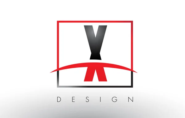 X Logo Buchstaben mit roten und schwarzen Farben und Swoosh. — Stockvektor