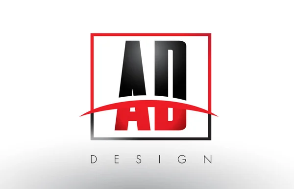 AD A D Logo Cartas con colores rojo y negro y Swoosh . — Vector de stock