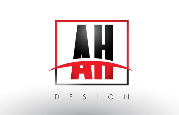 AH A H Logo Cartas con colores rojo y negro y Swoosh . — Archivo Imágenes Vectoriales
