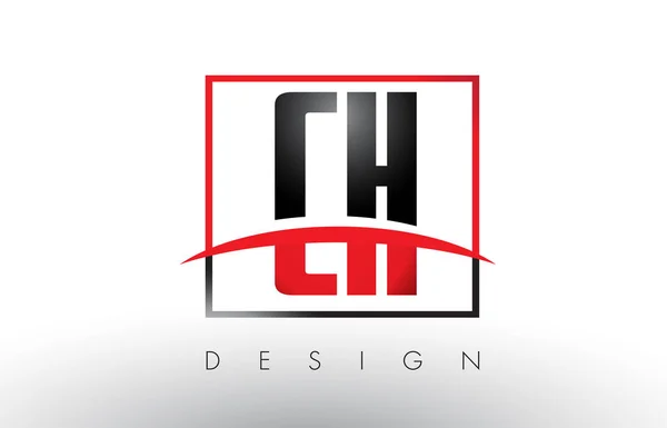 CH C H Logo Cartas con colores rojo y negro y Swoosh . — Archivo Imágenes Vectoriales