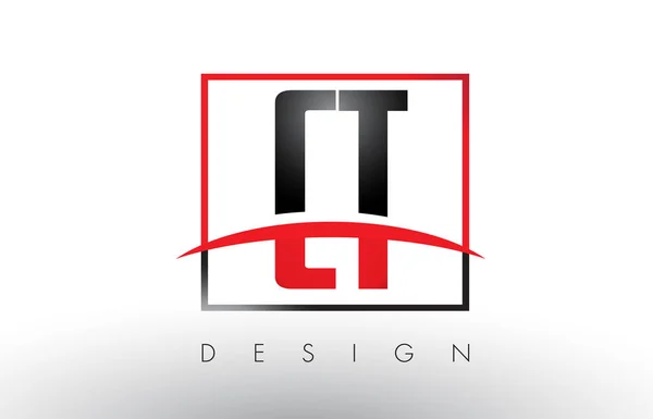 CT C T Logo-betűknek, vörös és fekete színek és Swoosh. — Stock Vector