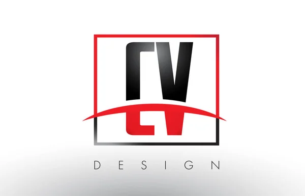 CV C V Logo Cartas con colores rojo y negro y Swoosh . — Vector de stock