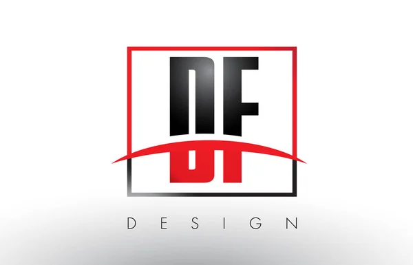 Logo DF D F con colori rosso e nero e Swoosh . — Vettoriale Stock