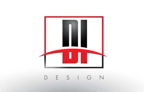 Di D I Logo litery z czerwonym i czarnym kolory i pociągnięcie pędzla. — Wektor stockowy