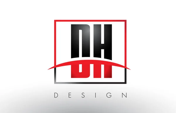 Dh d h Logo Buchstaben mit roten und schwarzen Farben und Swoosh. — Stockvektor