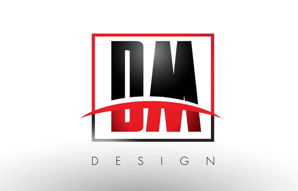 DM D M Logo Letters met rood en zwart kleuren en Swoosh. — Stockvector