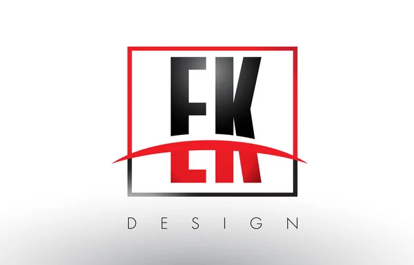 EK E K Logo Cartas con colores rojo y negro y Swoosh . — Vector de stock