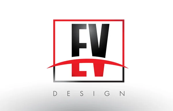 EV E V Logo Cartas con colores rojo y negro y Swoosh . — Vector de stock