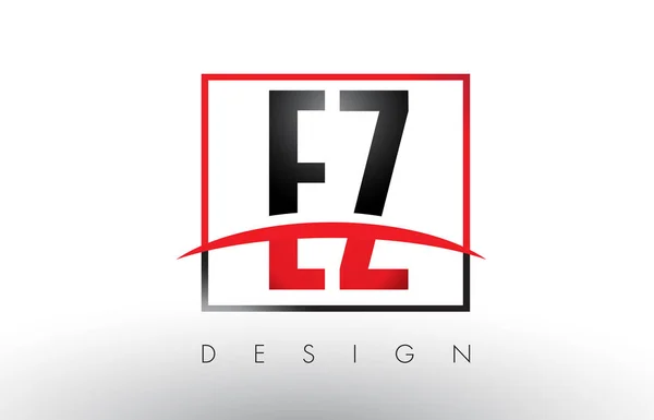 EZ E Z Logo Cartas con colores rojo y negro y Swoosh . — Vector de stock