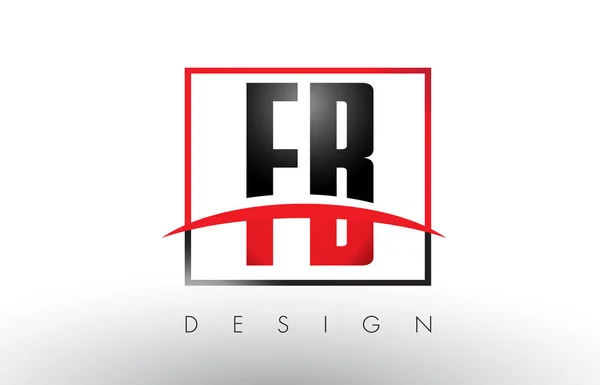 FB F B Logo Cartas con colores rojo y negro y Swoosh . — Vector de stock