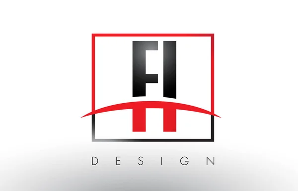 FI F I Lettres de logo avec des couleurs rouges et noires et Swoosh . — Image vectorielle