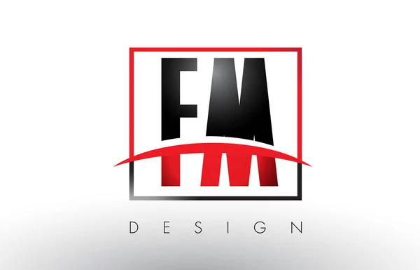 FM F M Logo Cartas con colores rojo y negro y Swoosh . — Vector de stock