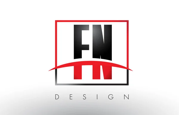 Fn f n Logo Buchstaben mit roten und schwarzen Farben und Swoosh. — Stockvektor