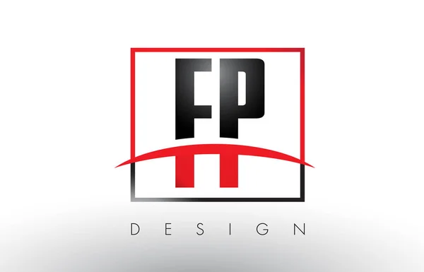 FP F P Logo Letters met rood en zwart kleuren en Swoosh. — Stockvector