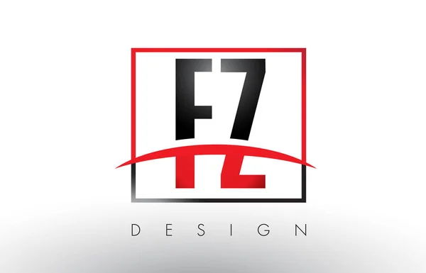 FZ F Z Logo Cartas con colores rojo y negro y Swoosh . — Vector de stock