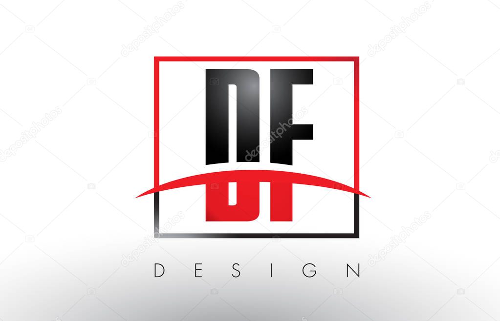 DF D F Logo Letters with Red and Black Colors and Swoosh.