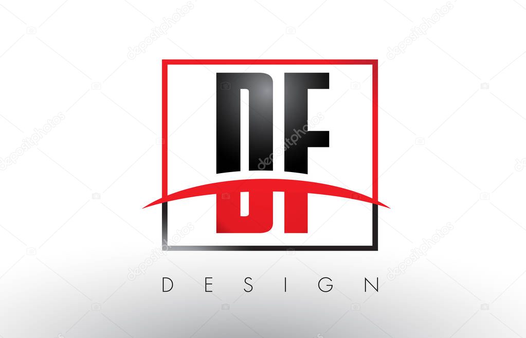 DF D F Logo Letters with Red and Black Colors and Swoosh. Creative Letter Design Vector.