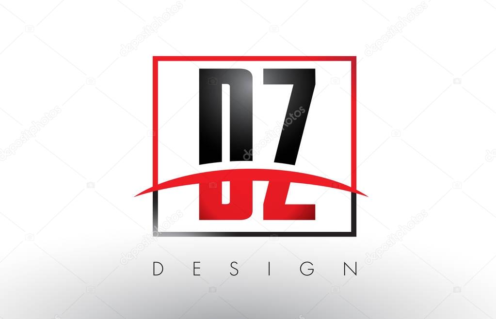 DZ D Z Logo Letters with Red and Black Colors and Swoosh. Creative Letter Design Vector.