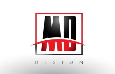 MD M D Logo harfleri ile kırmızı ve siyah renkler ve Swoosh.