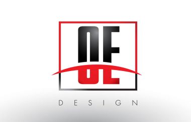 OE O E Logo harflerle kırmızı ve siyah renkler ve Swoosh.