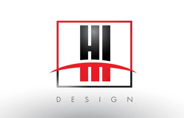 Hallo H ik Logo Letters met rood en zwart kleuren en Swoosh. — Stockvector