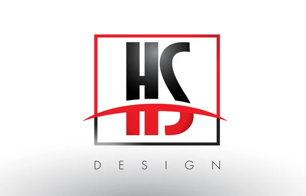 HS H S Logo Letters met rood en zwart kleuren en Swoosh. — Stockvector
