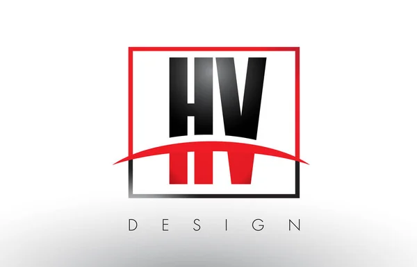 HV H V Logo Letters met rood en zwart kleuren en Swoosh. — Stockvector