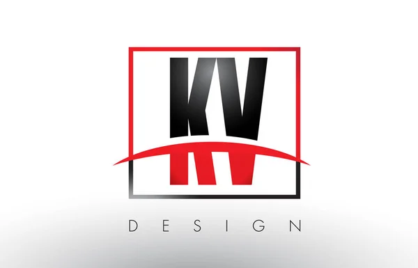 KV K V Logo Cartas con colores rojo y negro y Swoosh . — Archivo Imágenes Vectoriales