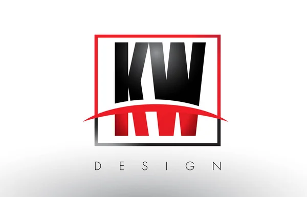 KW K W Logo Cartas con colores rojo y negro y Swoosh . — Archivo Imágenes Vectoriales