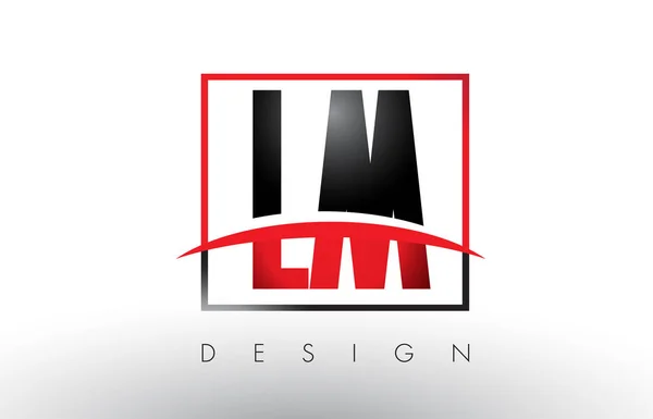Lm l m Logo Buchstaben mit roten und schwarzen Farben und Swoosh. — Stockvektor