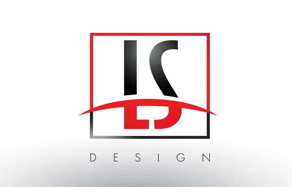 LS L S Logo Cartas con colores rojo y negro y Swoosh . — Archivo Imágenes Vectoriales