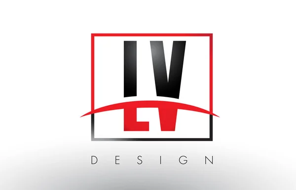 LV L V Logo Letters met rood en zwart kleuren en Swoosh. — Stockvector
