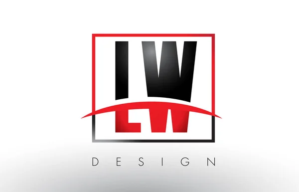 LW L W Logo Letters met rood en zwart kleuren en Swoosh. — Stockvector