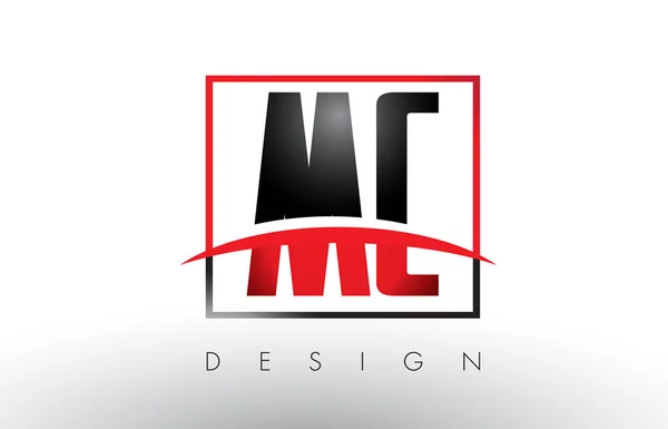 MC M C Lettres de logo avec des couleurs rouges et noires et Swoosh . — Image vectorielle