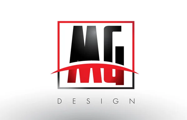 MG M G Logo Cartas con colores rojo y negro y Swoosh . — Vector de stock