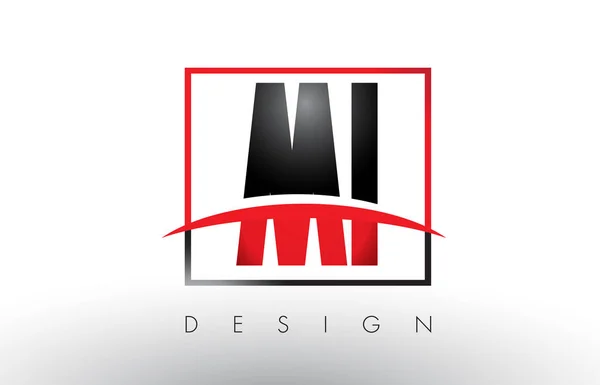 MI M I Logo Cartas con colores rojo y negro y Swoosh . — Vector de stock