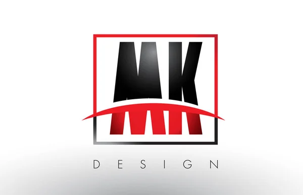 MK M K Logo Letras com cores vermelhas e pretas e Swoosh . — Vetor de Stock