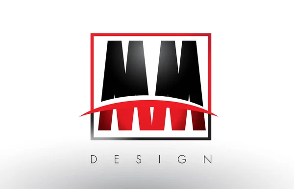 MM M M Logo Cartas con colores rojo y negro y Swoosh . — Archivo Imágenes Vectoriales