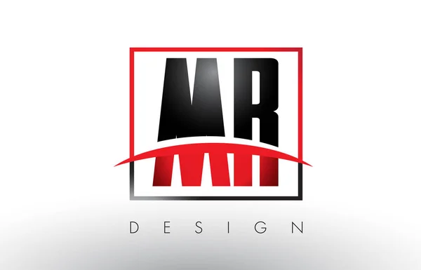 MR M R Logo Cartas con colores rojo y negro y Swoosh . — Archivo Imágenes Vectoriales