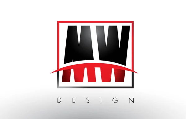 MW M W Logo Cartas con colores rojo y negro y Swoosh . — Vector de stock