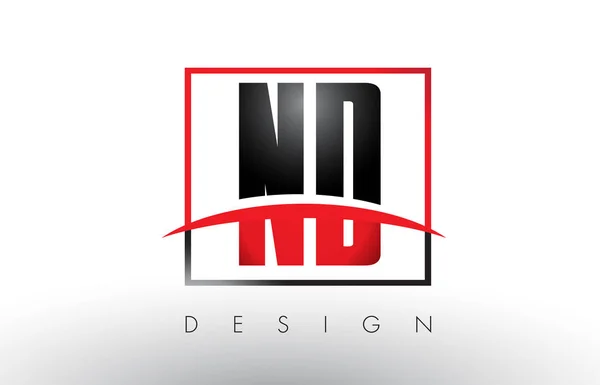 ND N D Logo Cartas con colores rojo y negro y Swoosh . — Vector de stock