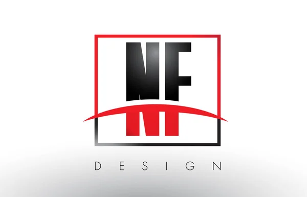 NF N F Logo Cartas con colores rojo y negro y Swoosh . — Archivo Imágenes Vectoriales