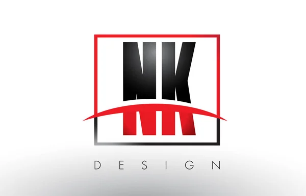 NK N K Logo Cartas con colores rojo y negro y Swoosh . — Vector de stock