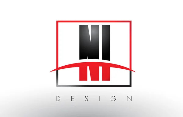 NI N I Logo Cartas con colores rojo y negro y Swoosh . — Vector de stock