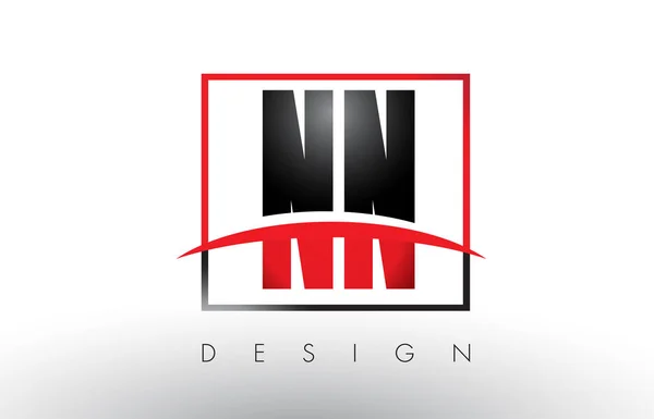 NN N Logo bokstäver med röda och svarta färger och Swoosh. — Stock vektor