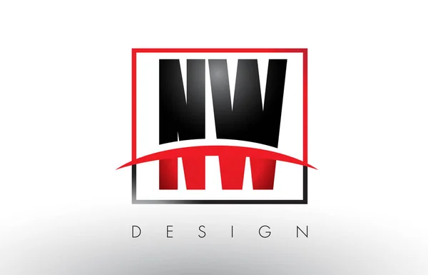 NW N W Logo Cartas con colores rojo y negro y Swoosh . — Vector de stock