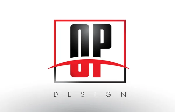ОП O P логотип листи з червоного і чорного кольорів і галочка. — стоковий вектор