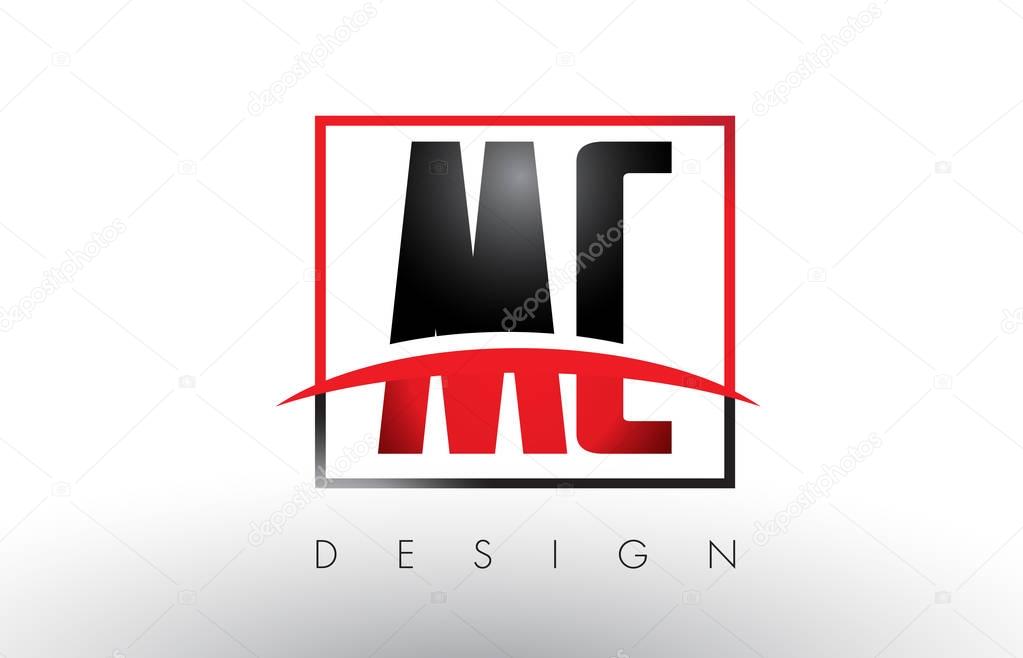 MC M C Logo Letters with Red and Black Colors and Swoosh. Creative Letter Design Vector.